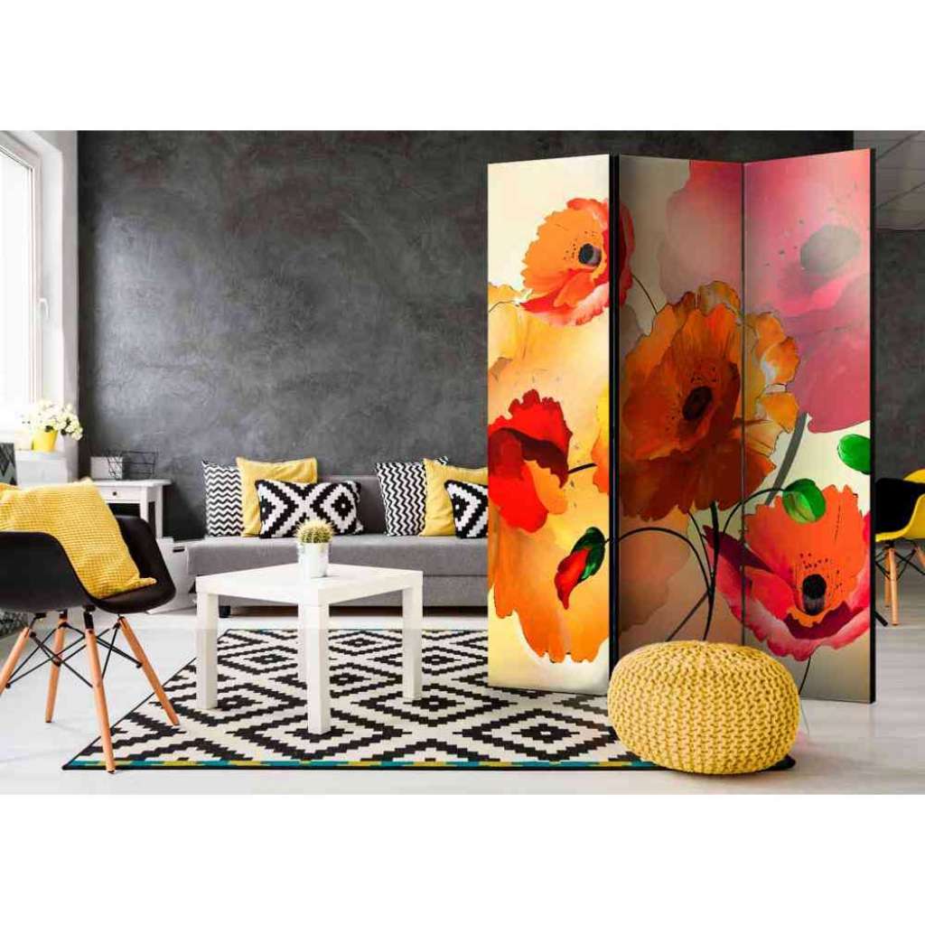Spanische Trennwand mit Mohnblumen in Rot und Orange 3 teilig