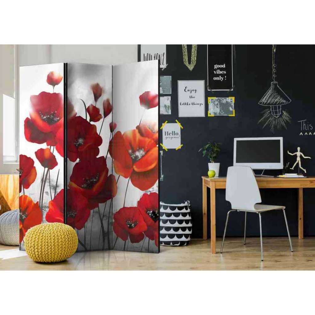 Paravent Sichtschutz mit roten Mohnblumen 135 cm breit