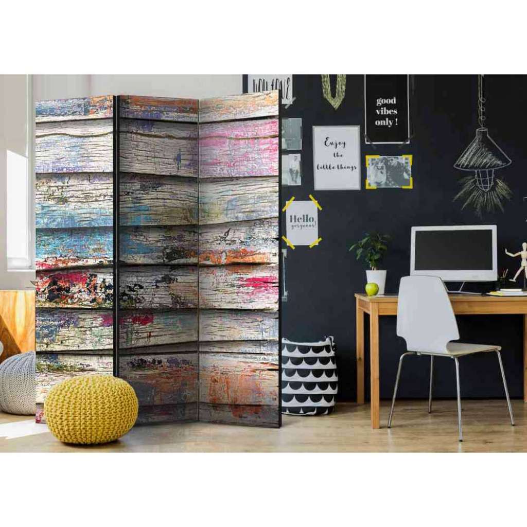Leinwand Paravent in Bunt Bretterwand Motiv