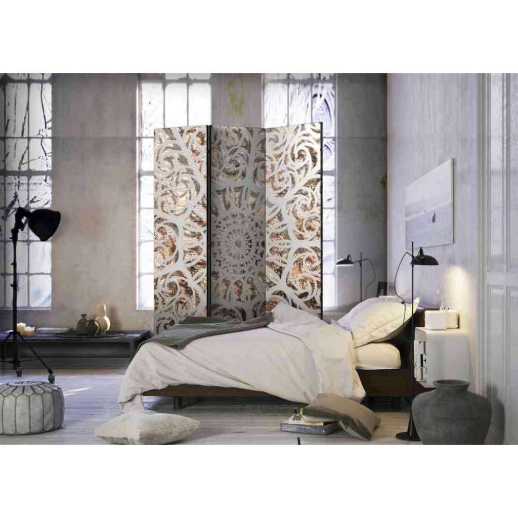 Paravent Sichtschutz mit Mandala Motiv in Spitzen Optik 135 cm breit
