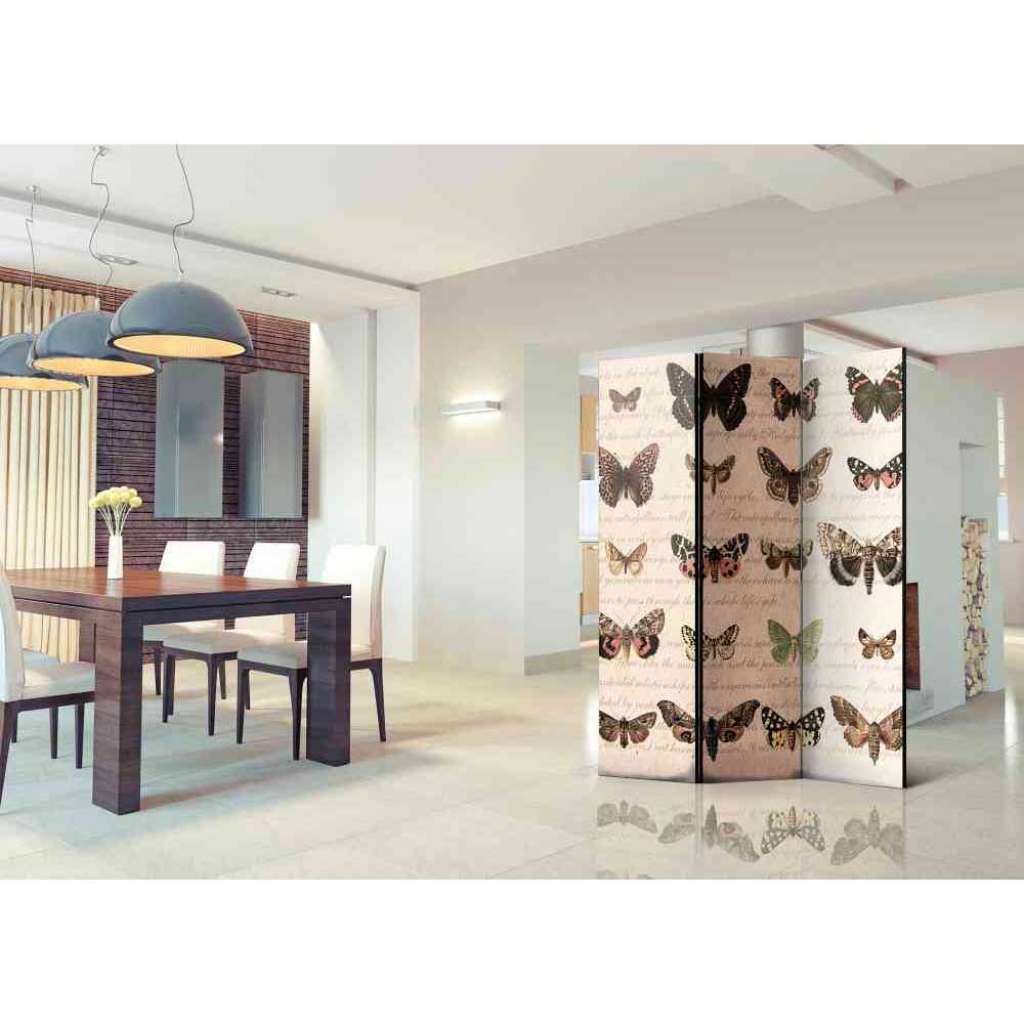 3 teiliger Paravent mit Schmetterlingen modern