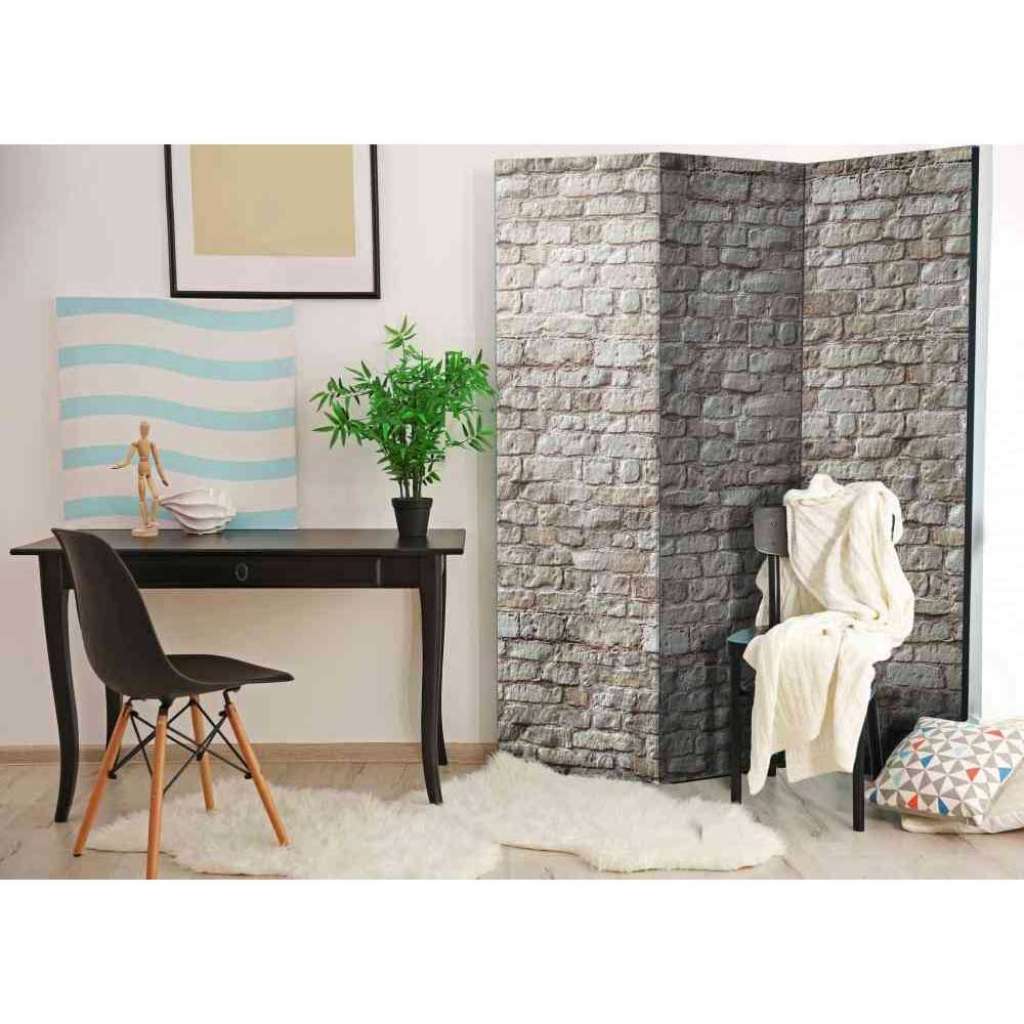 Leinwand Paravent im Naturstein Mauer Design 135 cm breit