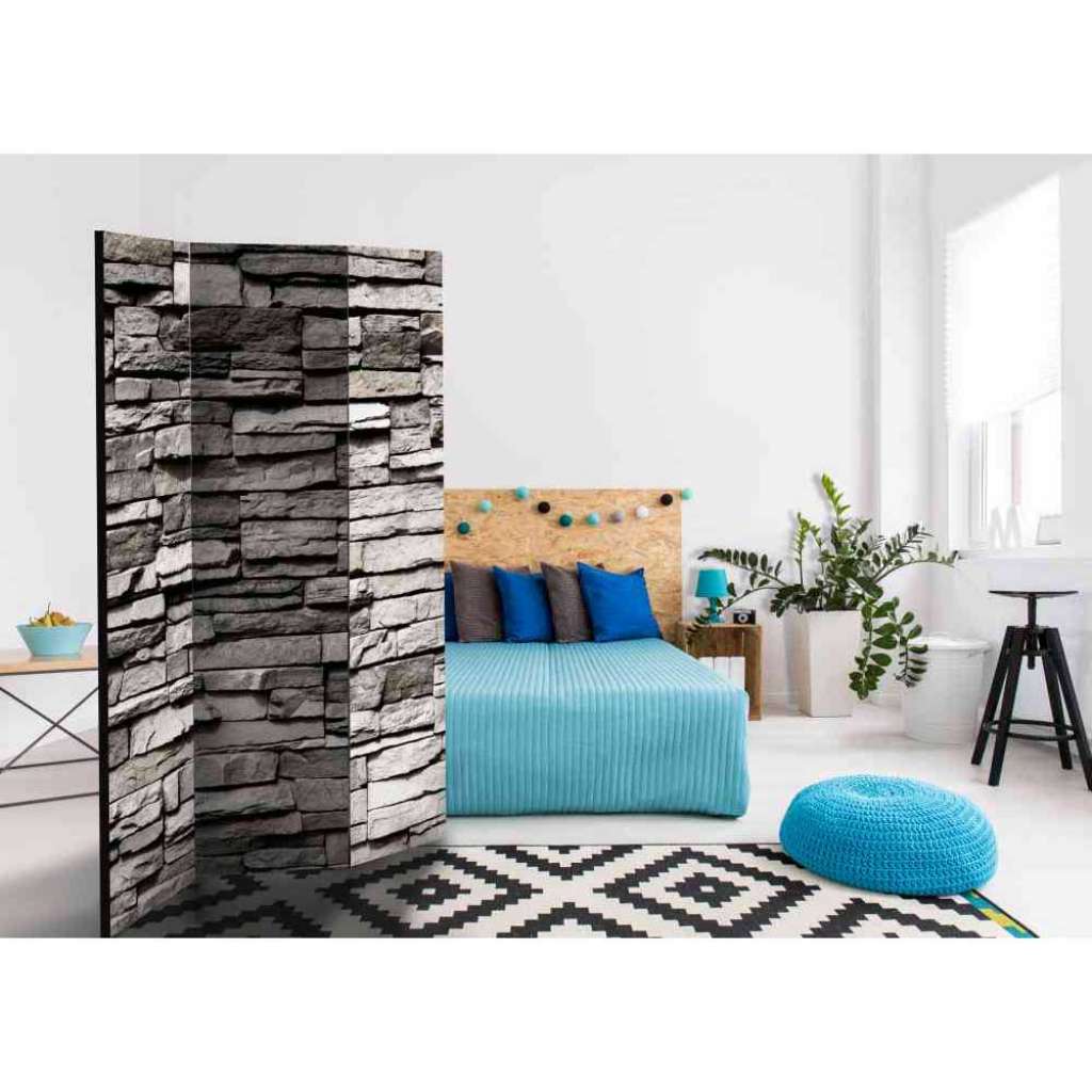 Design Paravent mit Steinmauer Muster 3 teilig