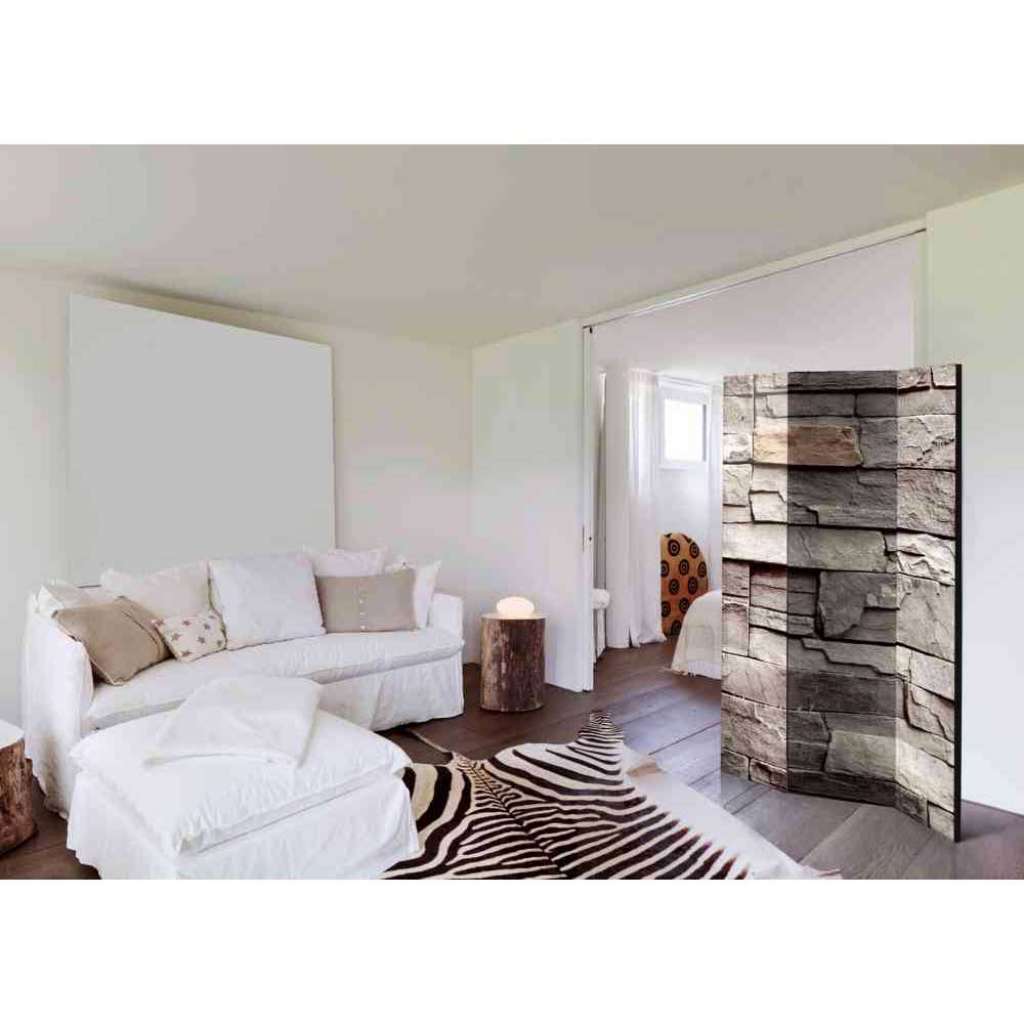 Spanische Wand mit Natursteinmauer Motiv 3-teilig