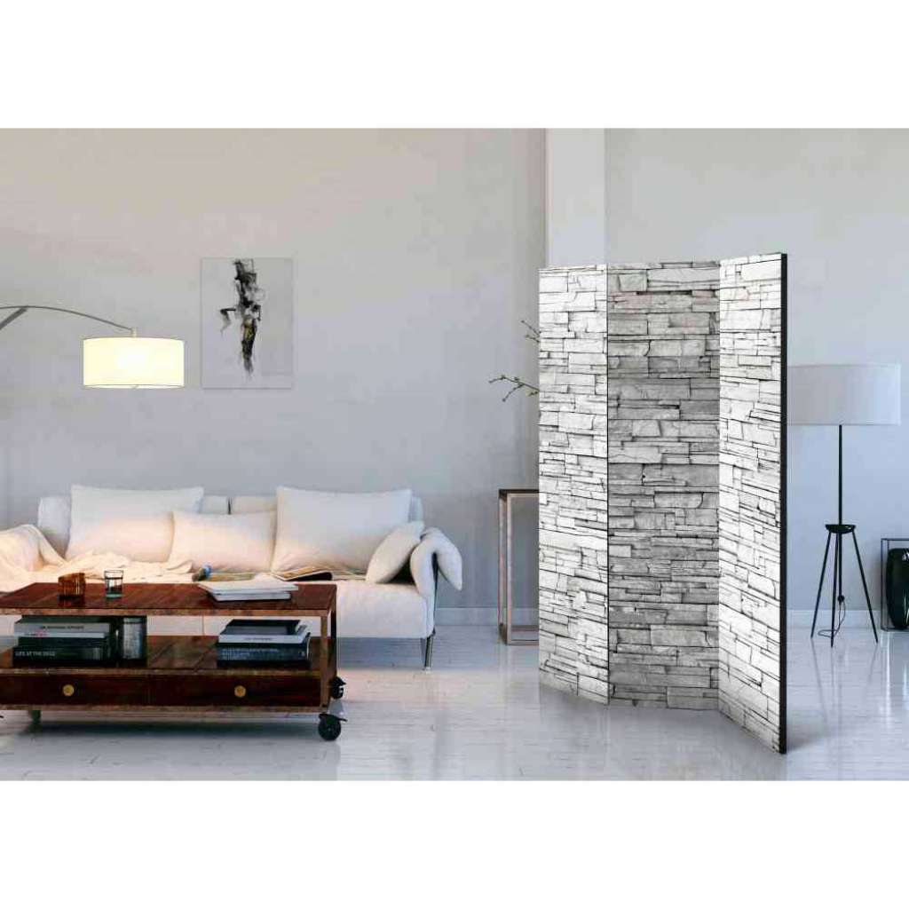 3-teiliger Paravent mit Mauer Motiv hell Grau