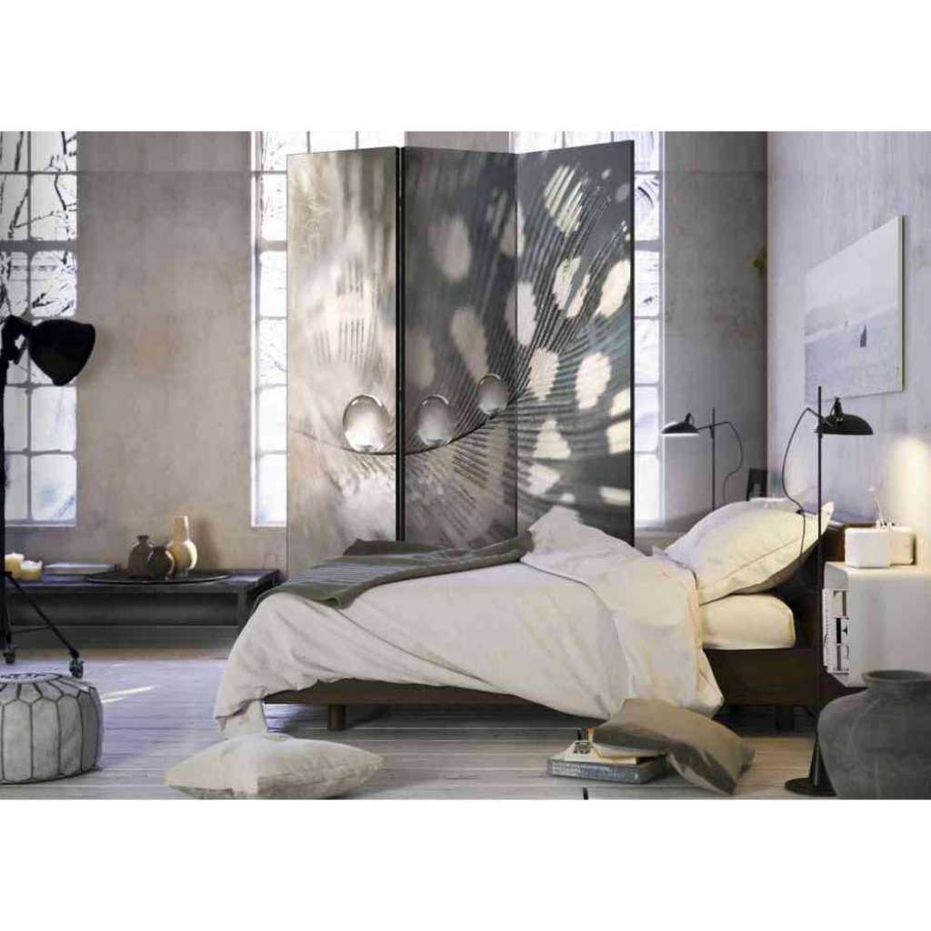 3 teiliges Paravent mit Feder Motiv Beige und Anthrazit