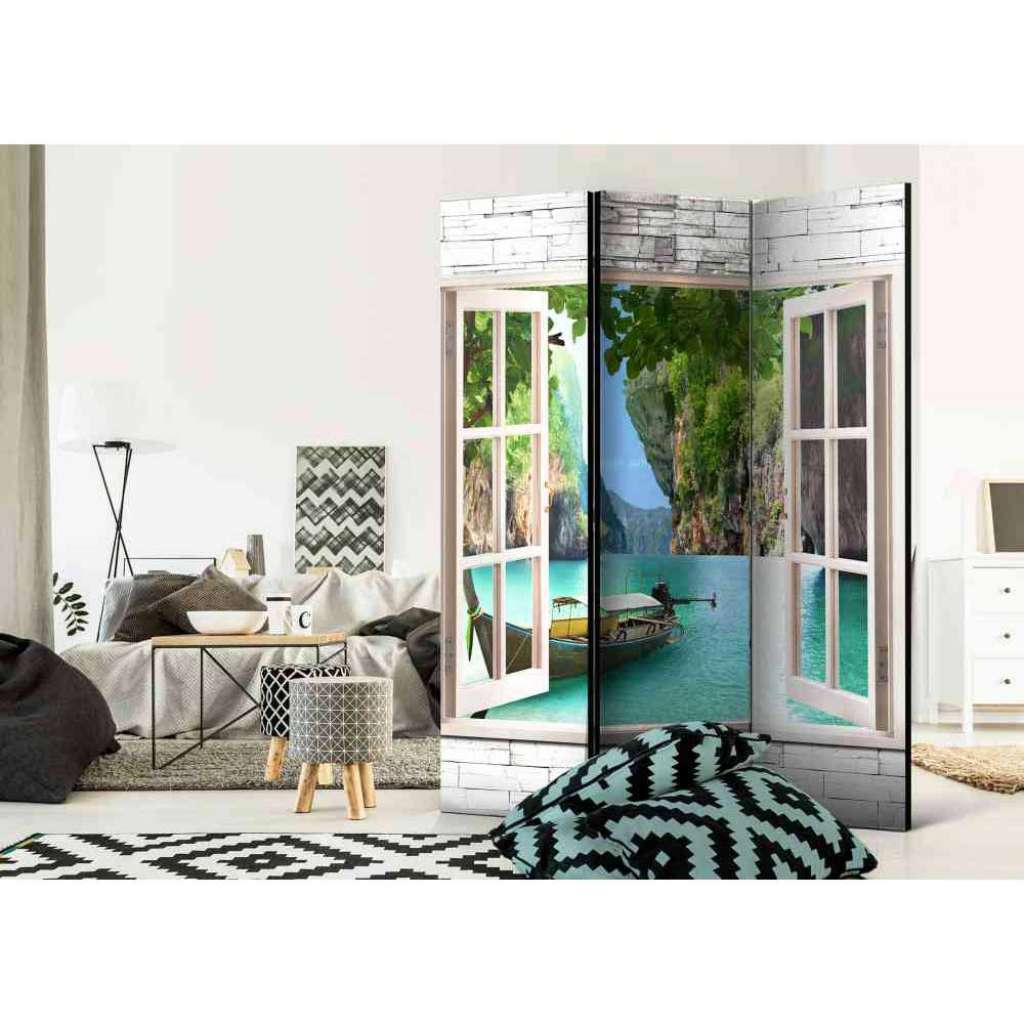 Leinwand Paravent mit Seelandschaft 3 teilig