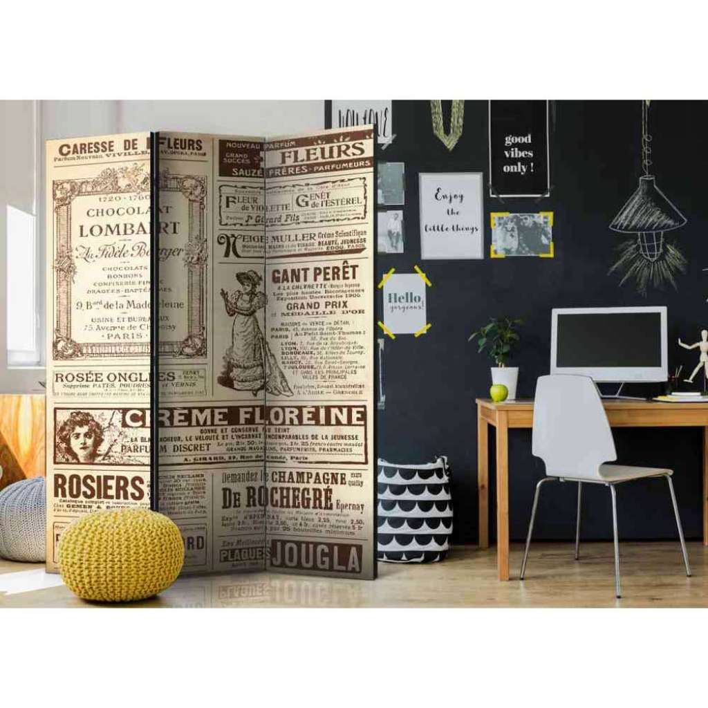 Leinwand Paravent mit nostalgischem Zeitungsmotiv 3 teilig