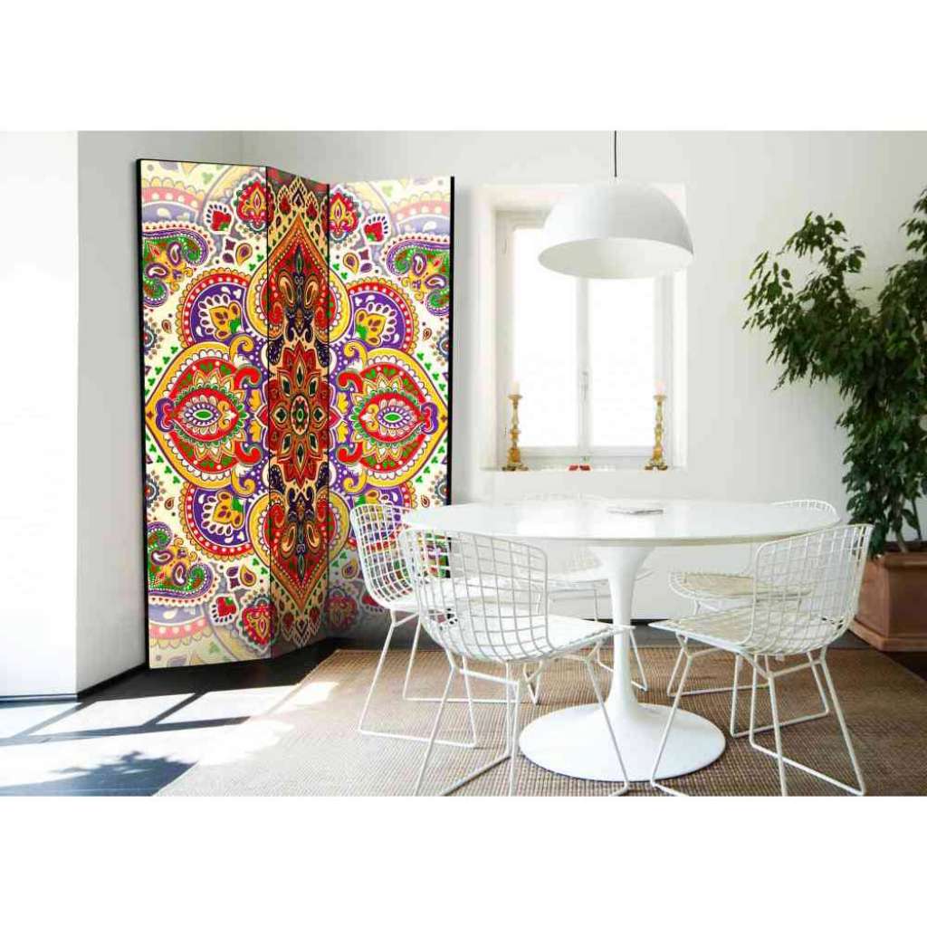 Leinwand Paravent mit Mandala Motiv Bunt