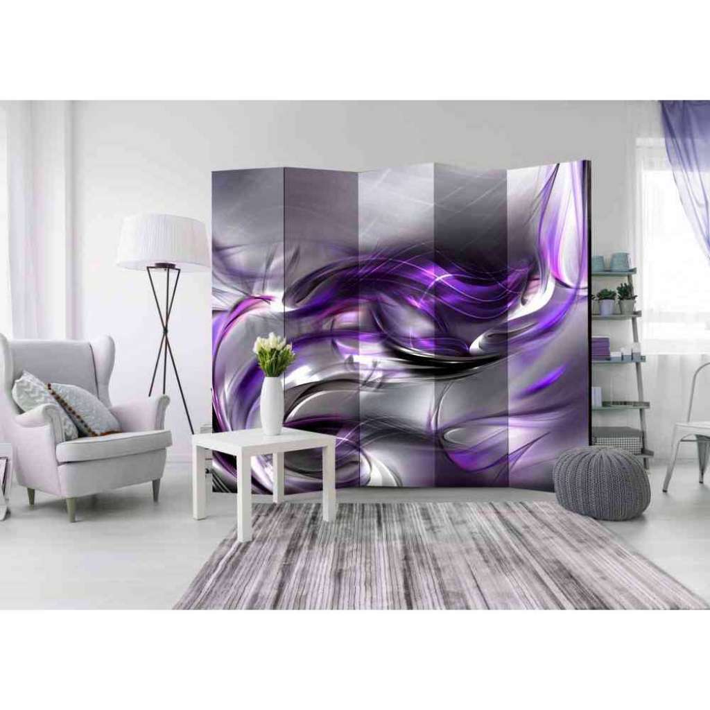 Leinwand Paravent in Violett und Grau fünf Elementen