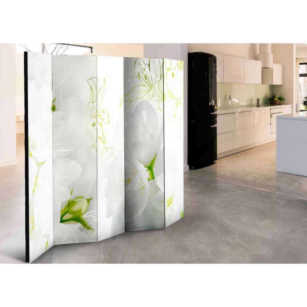 Leinwand Paravent mit weißen Jasminblüten 225 cm breit