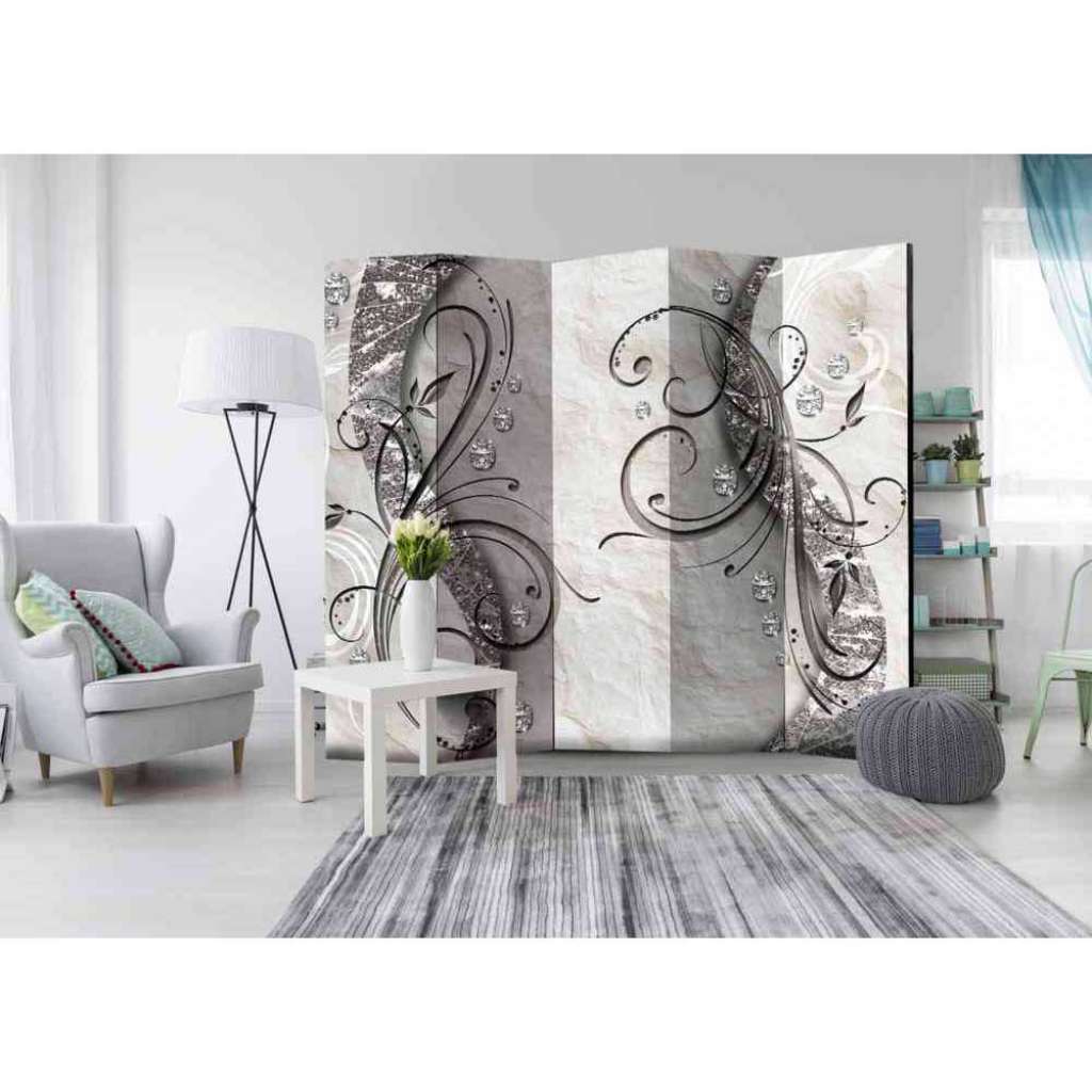 Raumtrenner mit Blumen Ranken und Diamanten Motiv Grau
