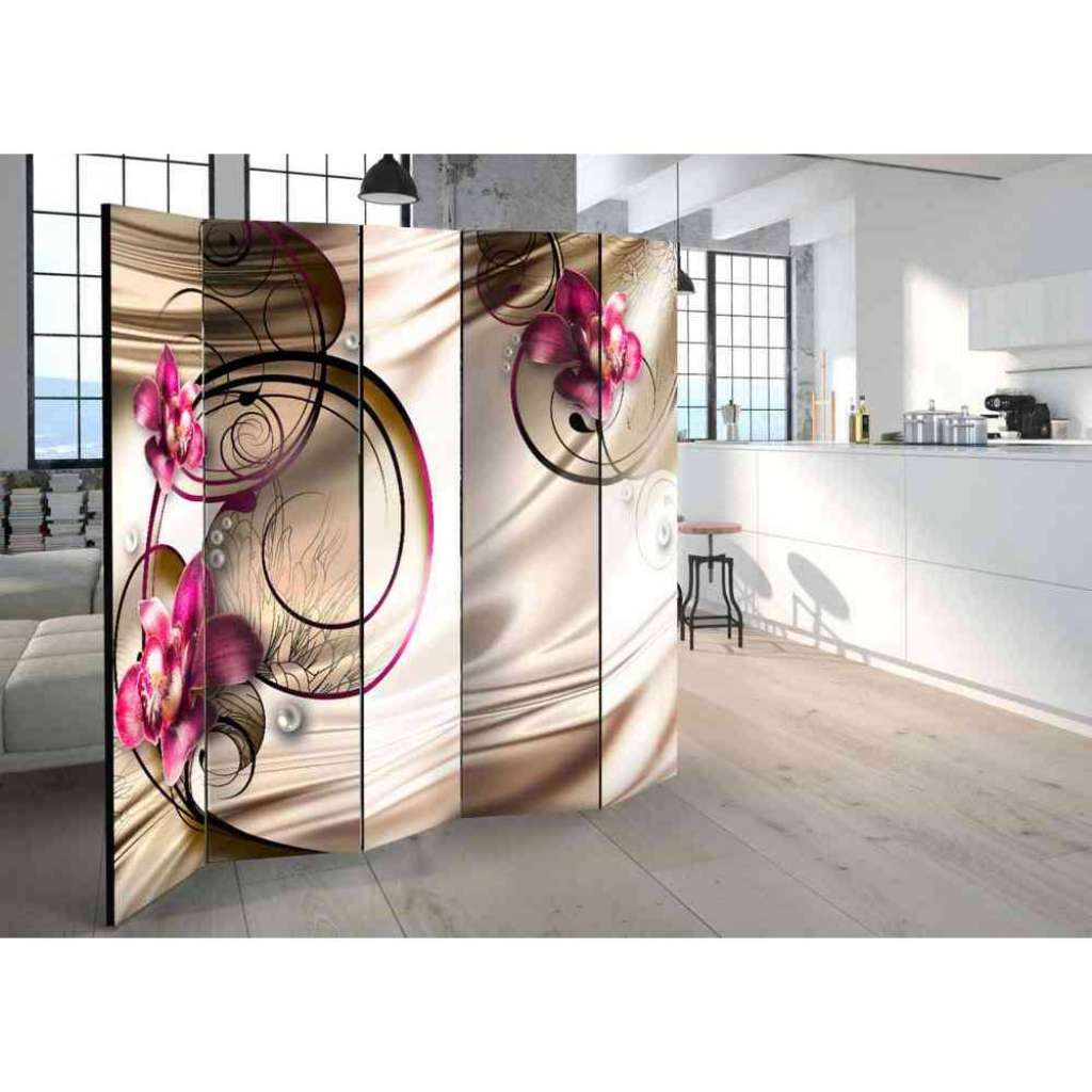 Spanische Wand mit Orchideen und Blumen Ranken Beige und Pink