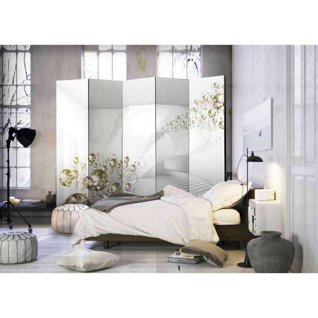 Spanische Wand mit Diamanten Motiv hell Grau und Goldfarben