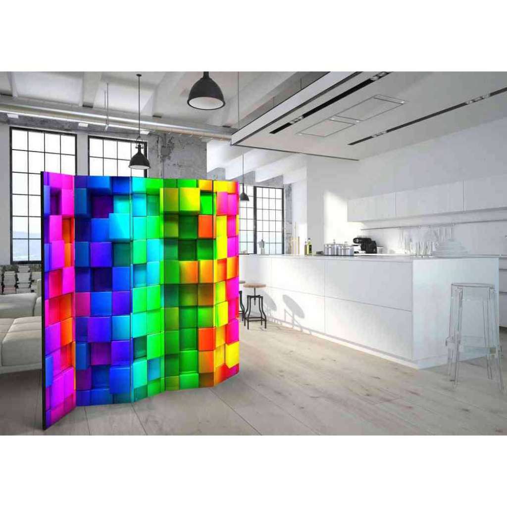 3D Trennwand mit Würfelmuster Neonfarben