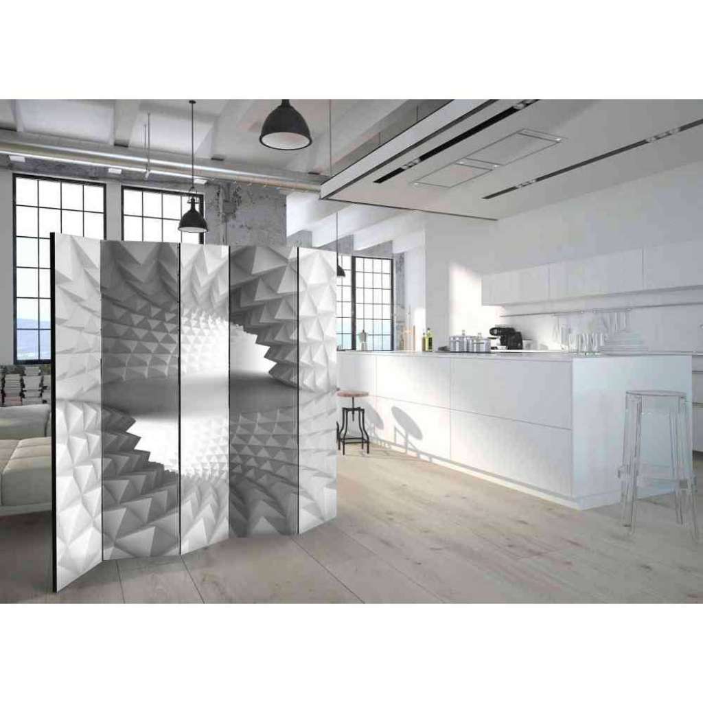 Raumteiler Paravent mit abstraktem 3D Motiv Grau