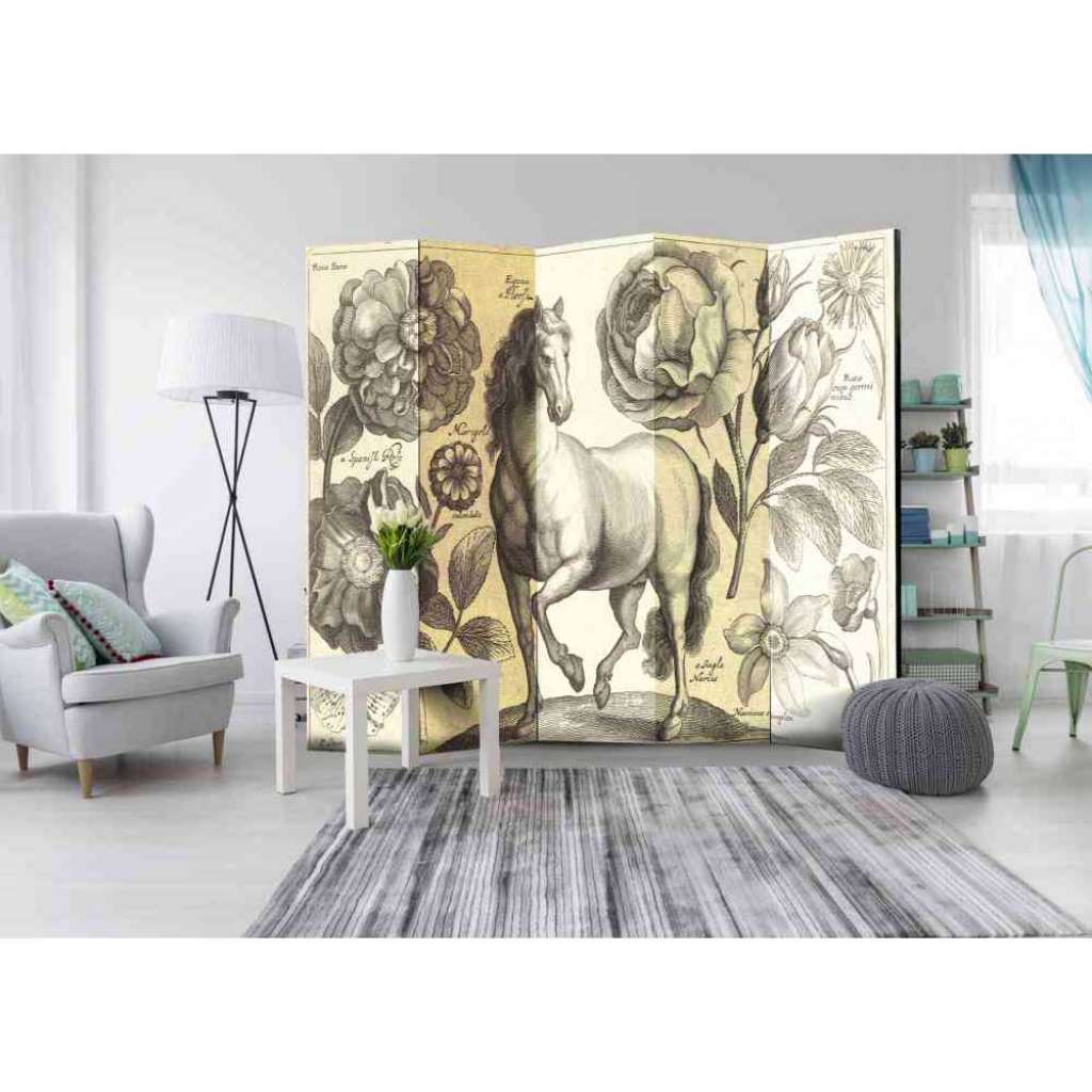 Raumteiler Paravent im Barock Design Pferde Motiv und Blumen