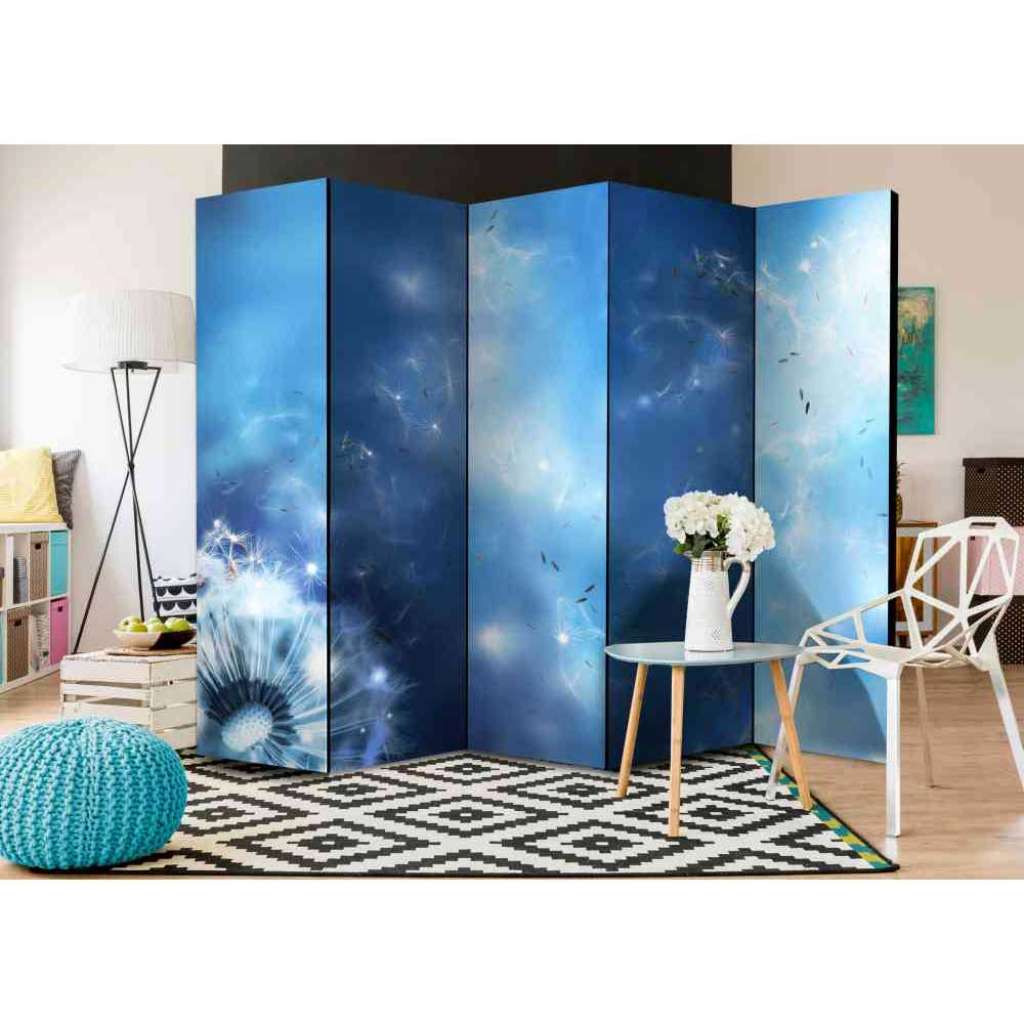5 teiliger Paravent mit blauem Himmel und Pusteblume modern
