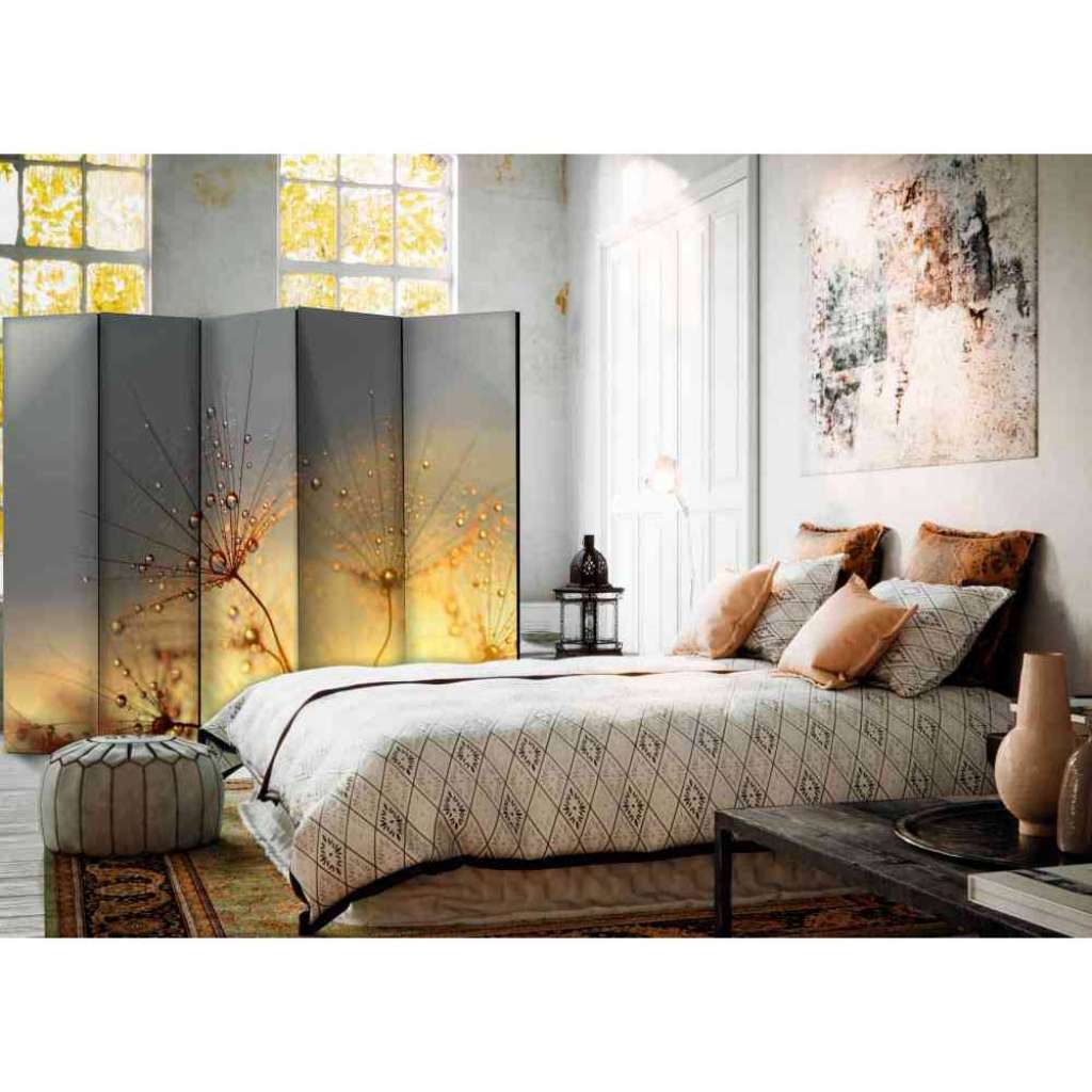 Design Paravent mit Tautropfen und Blumen 225 cm breit
