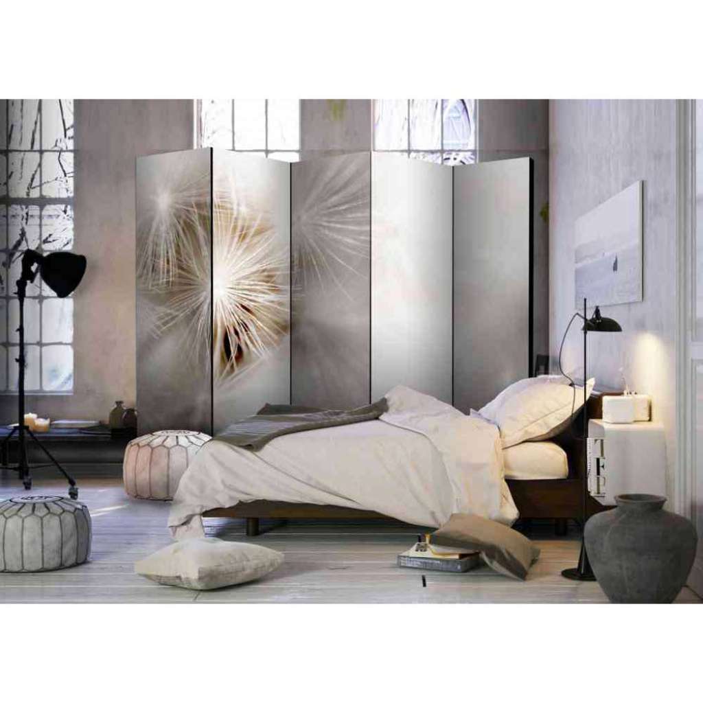 Trennwand Paravent mit Pusteblume in Nahaufnahme Beige und Grau