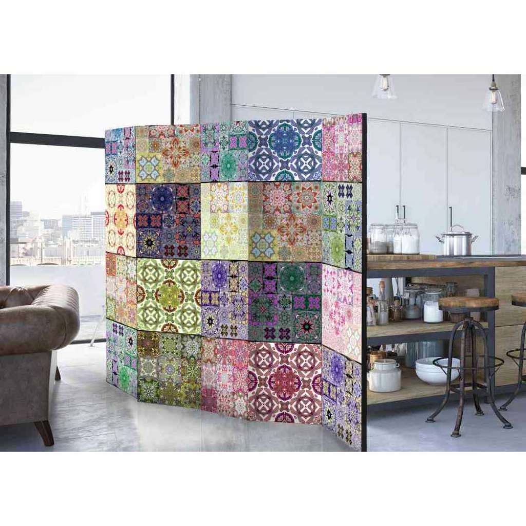 5 Elementen Paravent in Bunt Mandala Motiv