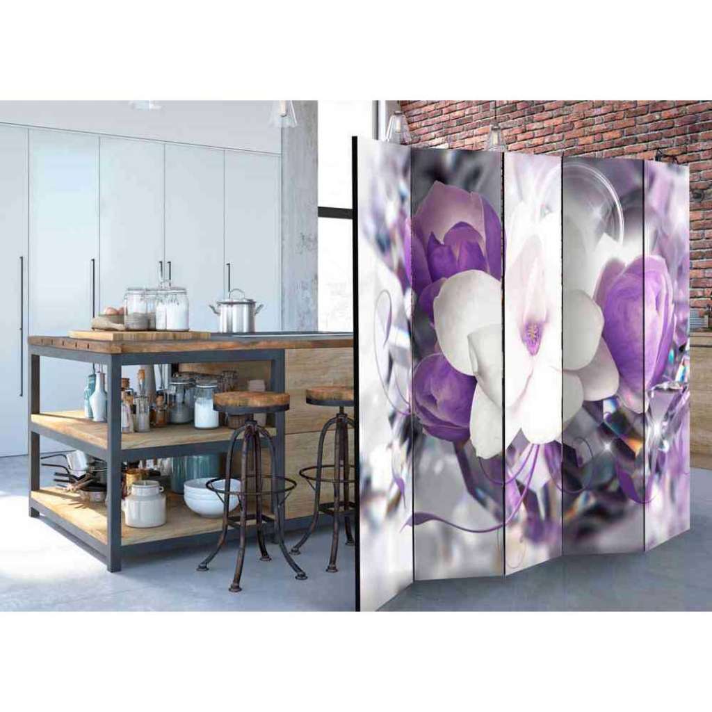 Spanische Wand mit Blüten Motiv Weiß und Lila