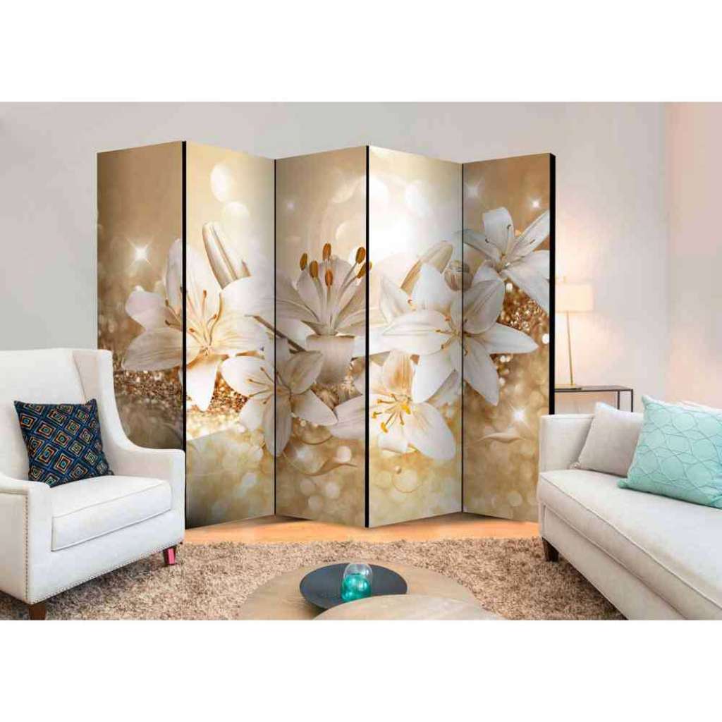 Raumteiler Paravent mit Lilien Creme Weiß und Beige