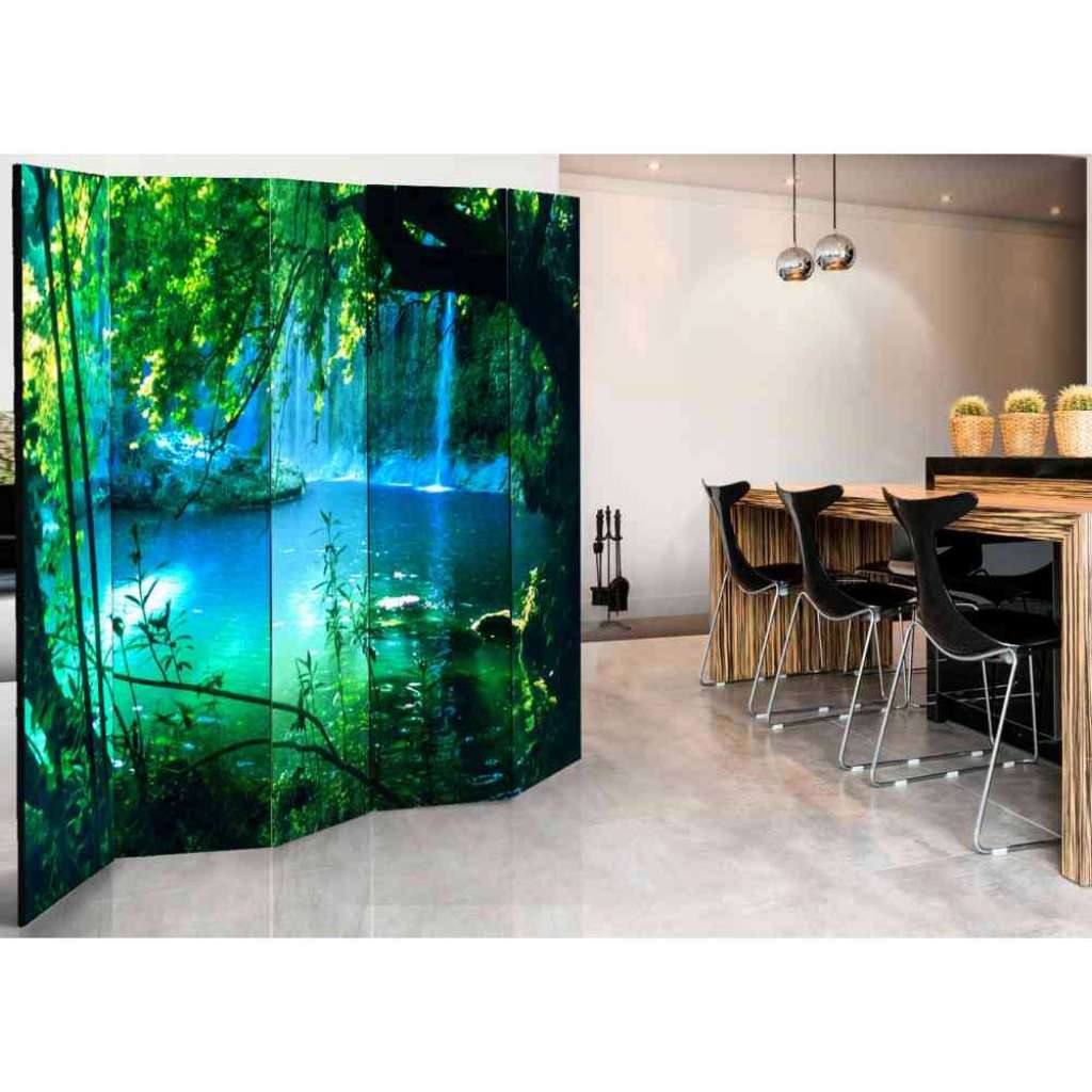 5-teiliger Paravent mit Wasserfall Motiv modern