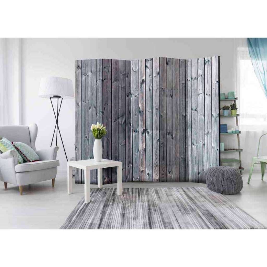 Design Paravent in Grau Bretter Motiv