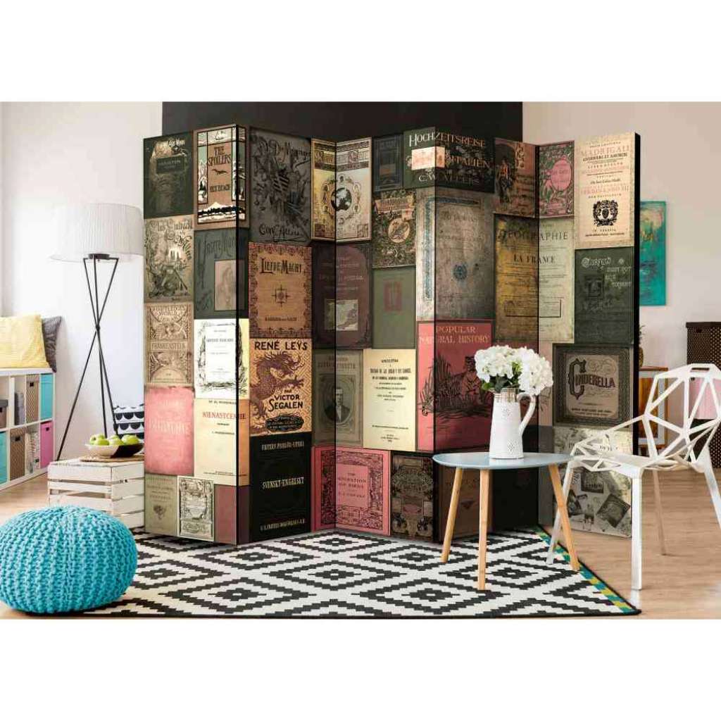 Paravent Raumteiler im nostalgischen Design Buchtitel Motiven