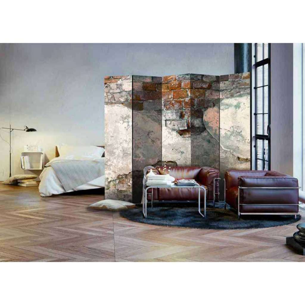 Spanischer Raumteiler mit Mauer Motiv Ziegel Rot und Grau
