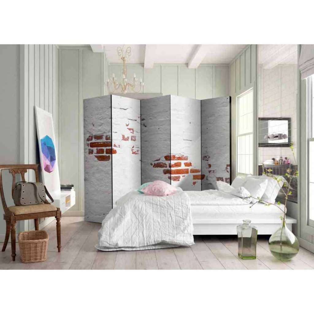 Spanischer Raumteiler mit Vintage Mauer Motiv Weiß und Ziegel Rot