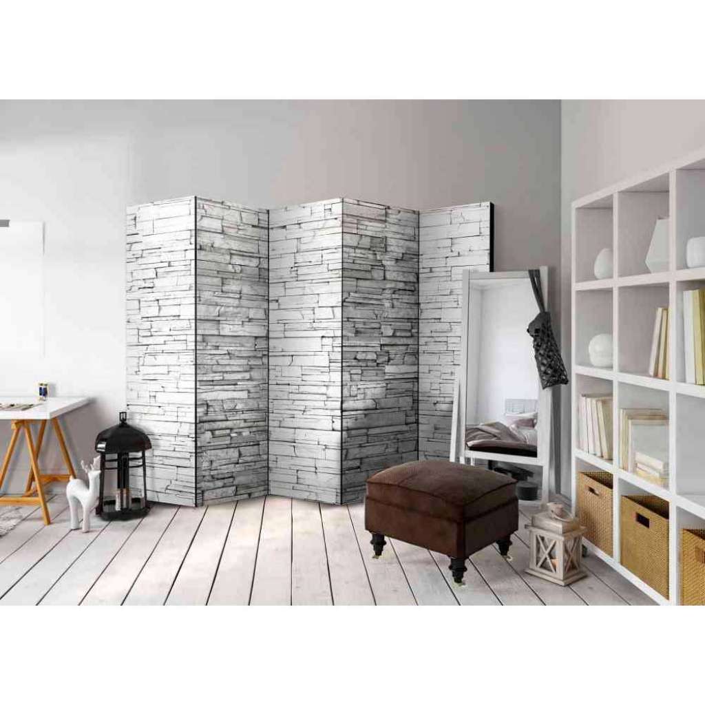 Hellgrauer Paravent mit Mauer Motiv 225 cm breit