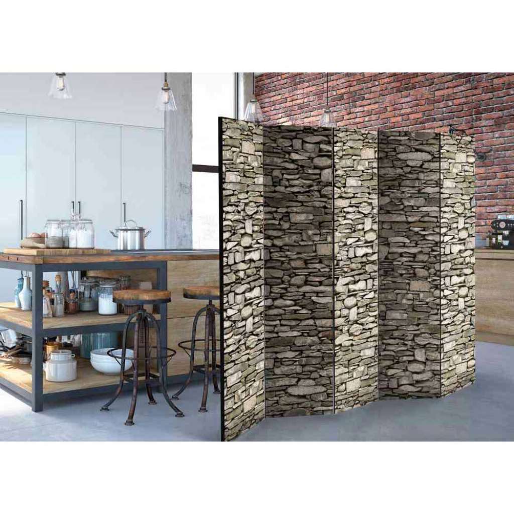 Paravent mit Steinmauer Motiv 225 cm breit