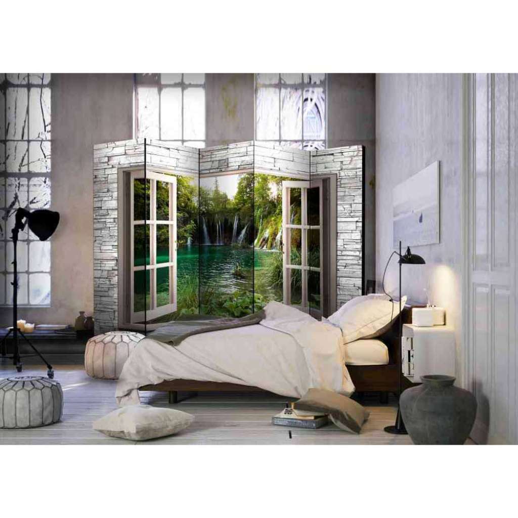 Spanische Wand mit Seelandschaft und Wasserfällen 225 cm breit
