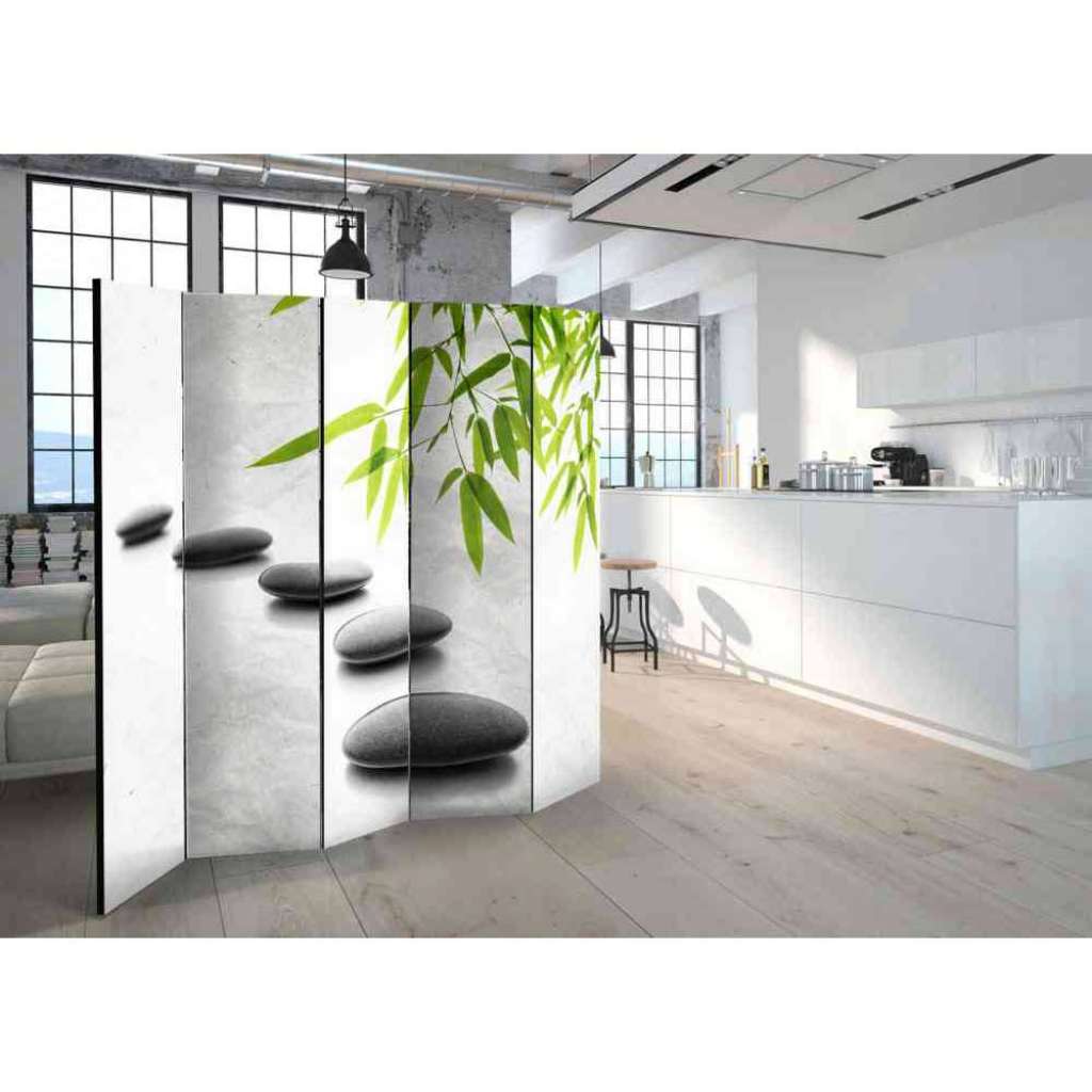 Paravent mit Steinen und Bambus Zen Design