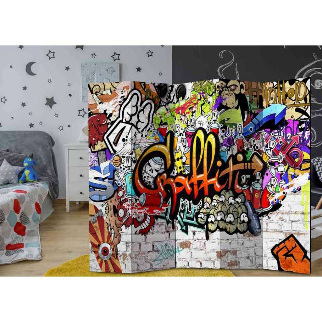 Knalliger Paravent Graffiti Motiv Bunt