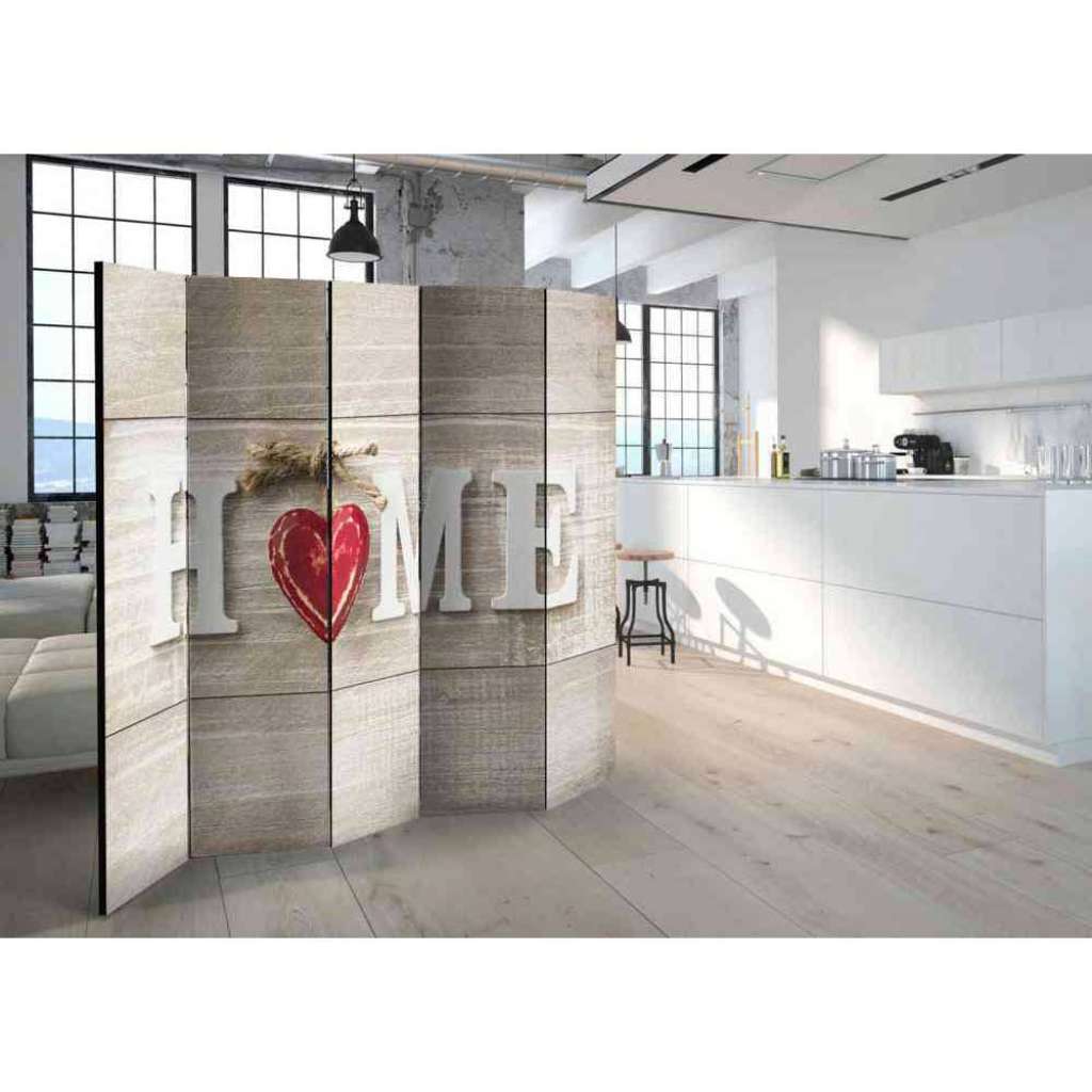 Moderner Paravent mit Home Aufschrift Holz White Wash und Rot