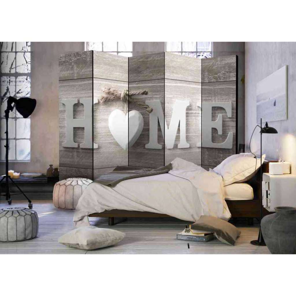 Raumteiler Paravent mit Home Aufschrift und weißem Herz Holz White Wash