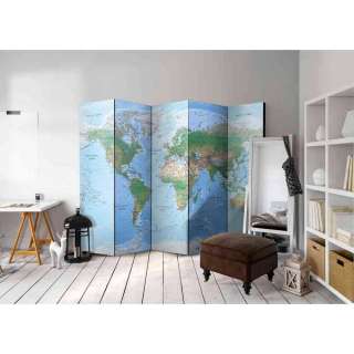 Spanischer Raumteiler mit geografischer Weltkarte 225 cm breit