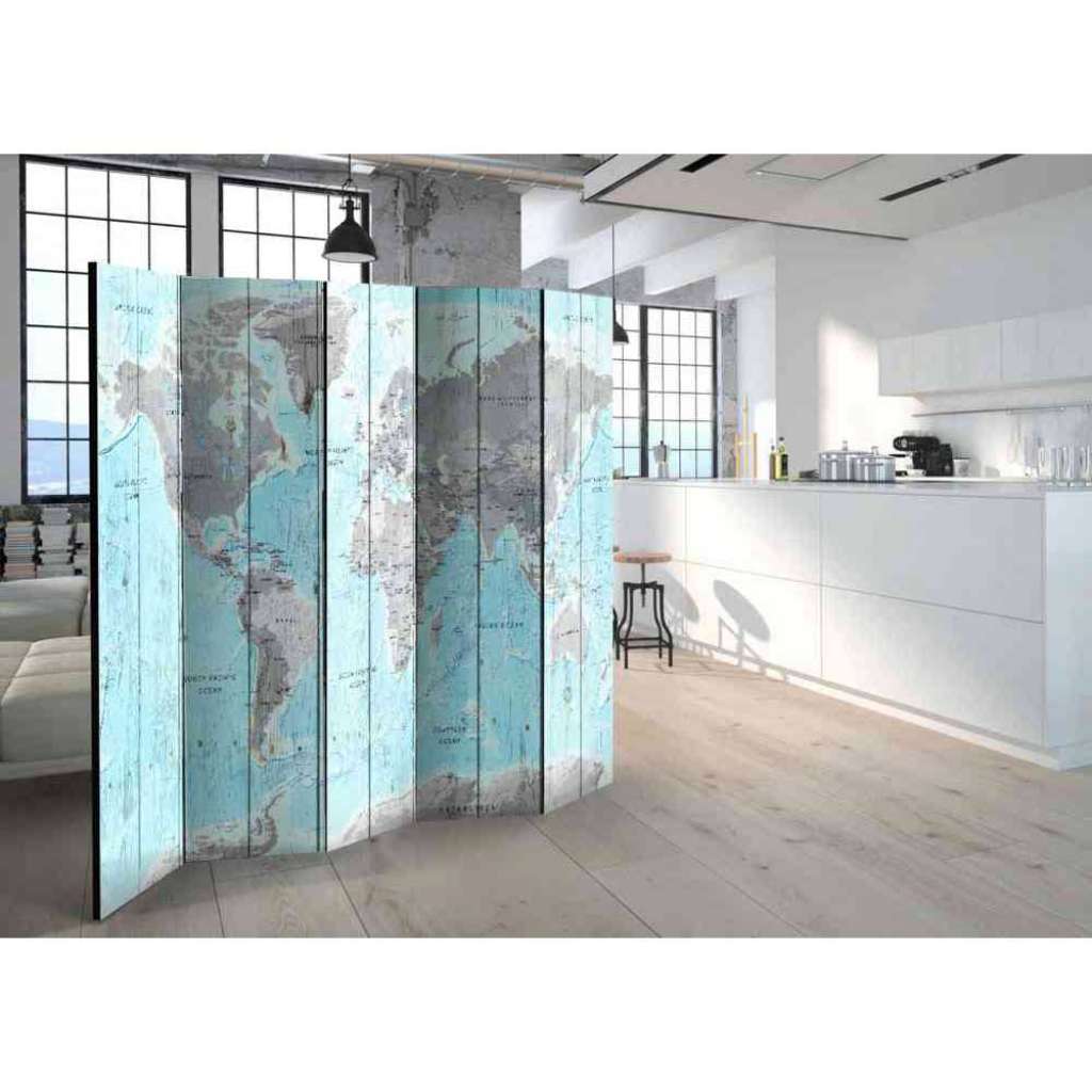 Esszimmer Paravent im Weltkarten Look 5 Elementen