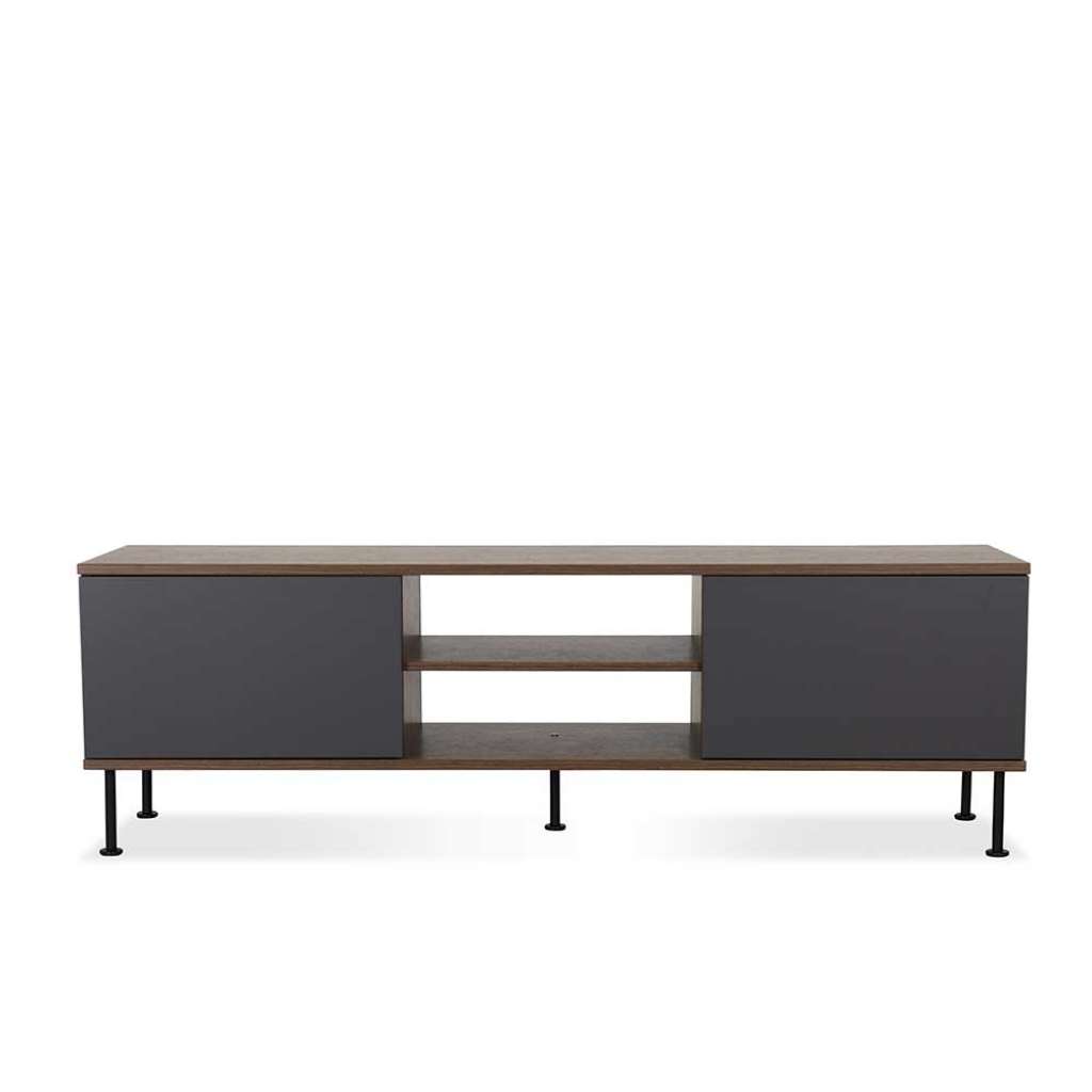 Fernsehboard im Retro Look Anthrazit und Walnuss Dekor