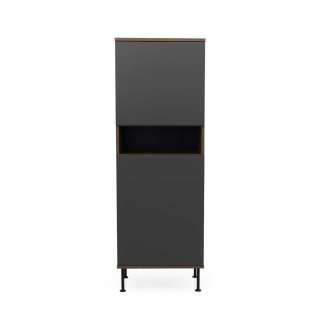 Schmaler Schrank in Anthrazit und Walnussfarben Retrostil
