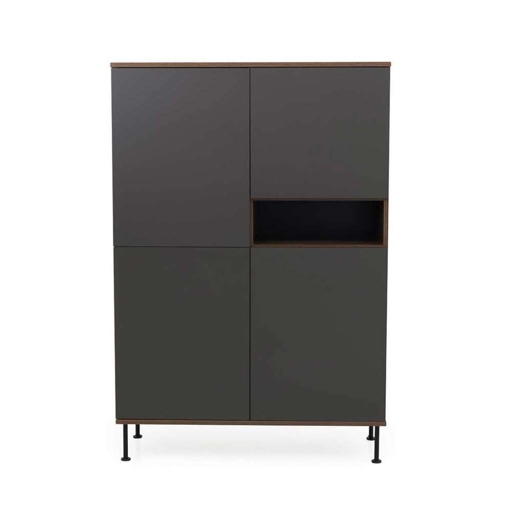 Wohnzimmer Schrank in Anthrazit und Walnuss Dekor Retrostil