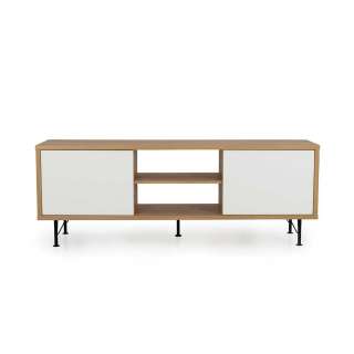 TV Board im Skandi Design Weiß und Eichefarben