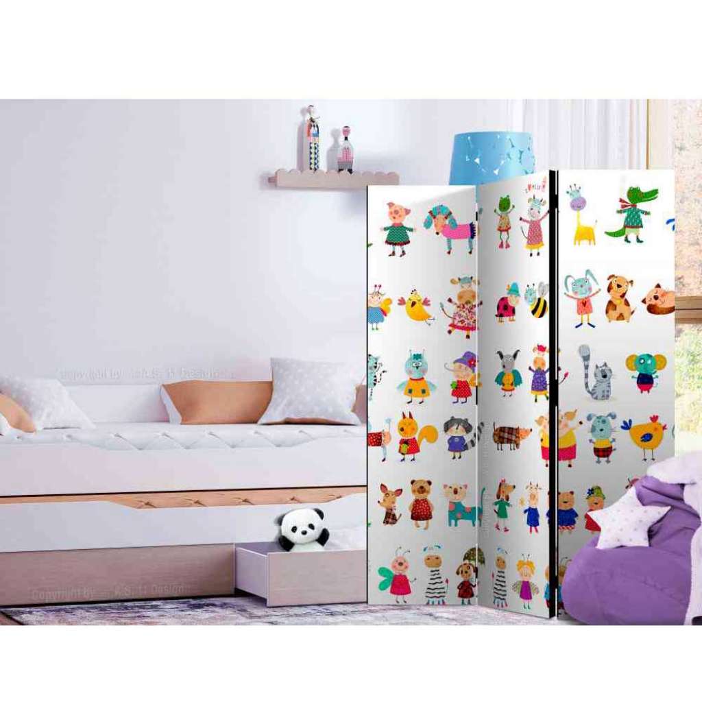 Kinder Paravent mit Fantasy Tier Motiven 135 cm breit
