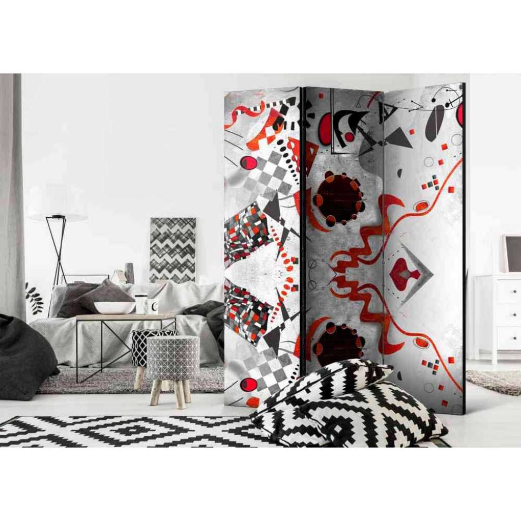 Paravent mit geometrischen Formen Grau und Rot