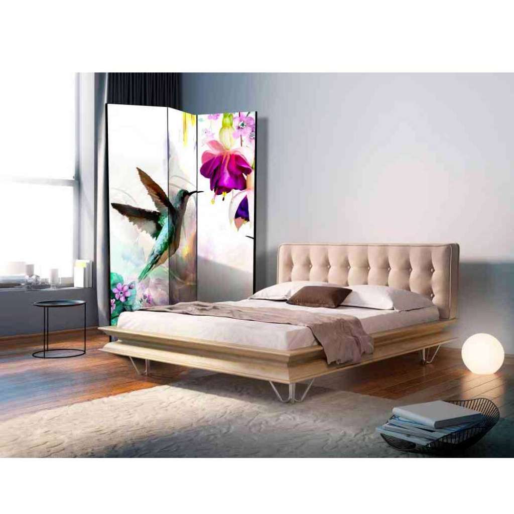 Sichtschutz Paravent mit Kolibri und Blüte 3 teilig