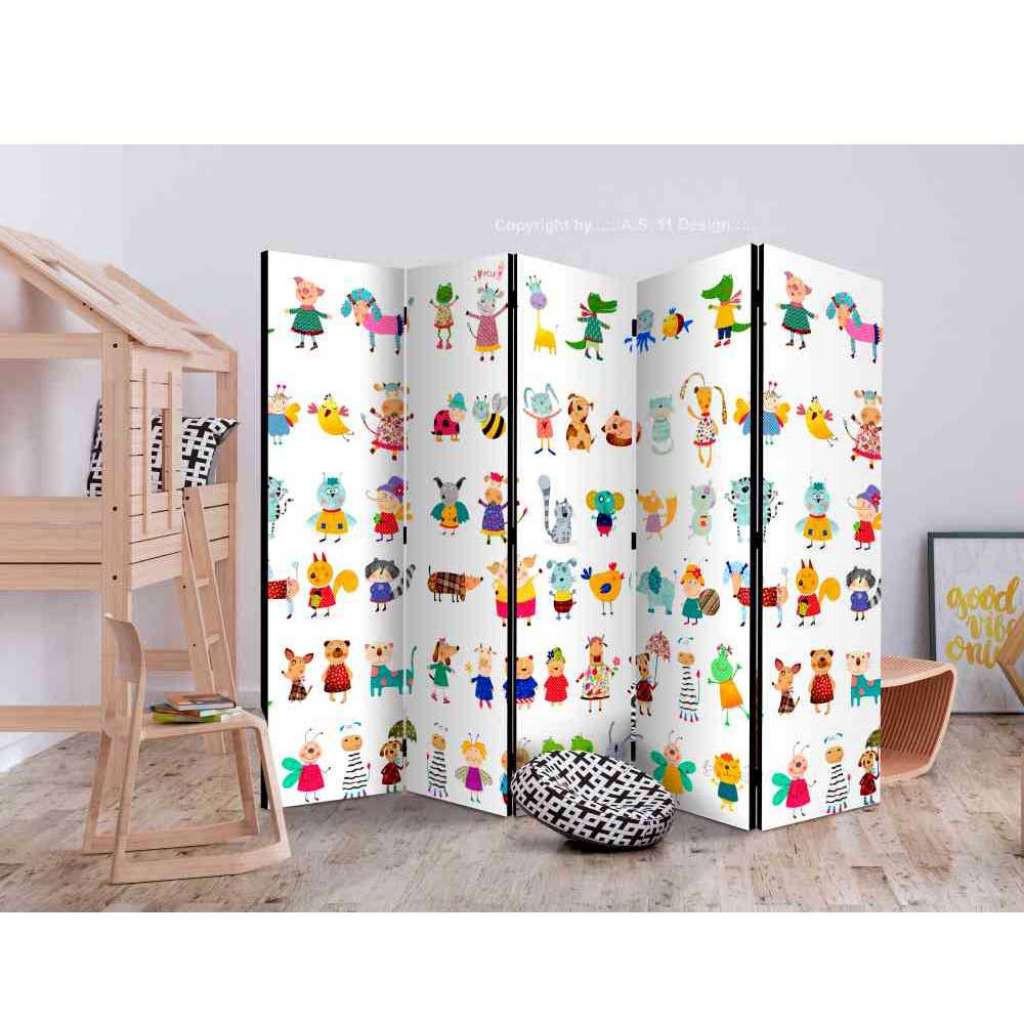 Kinder Raumteiler mit kindlichen Tier Motiven 225 cm breit