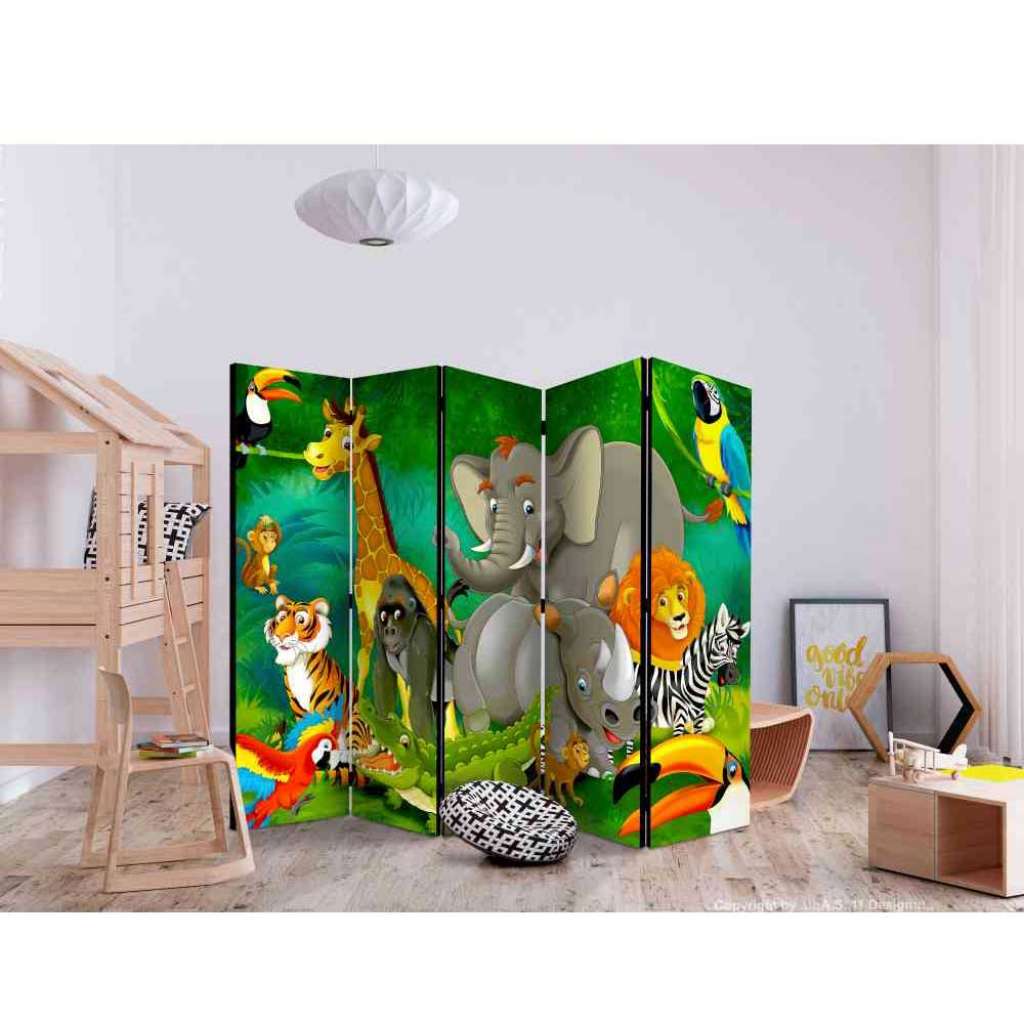 Kinderzimmer Trennwand mit Zootier Motiven 225 cm breit